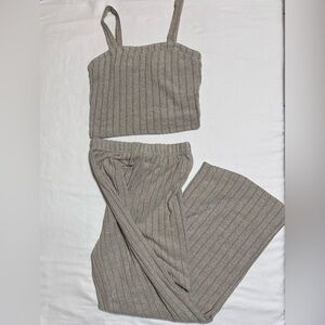 SHEIN EZwear Solid Crop Cami Top & Wide Leg Pants Two Piece Set